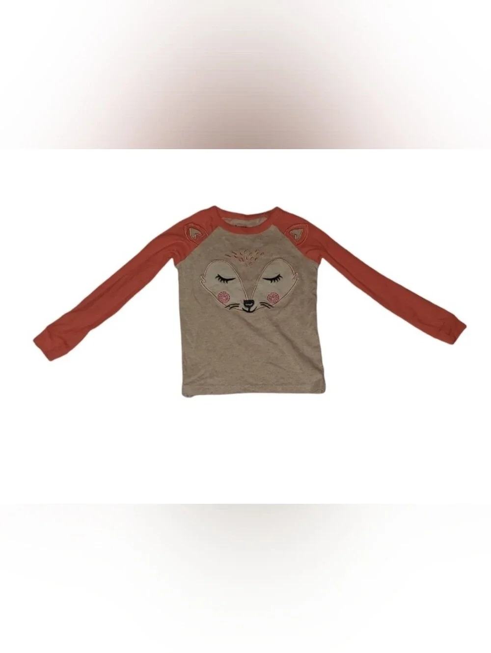 Girls Beige and Coral Fox Pajama Set - Kids Long Sleeve Two-Piece